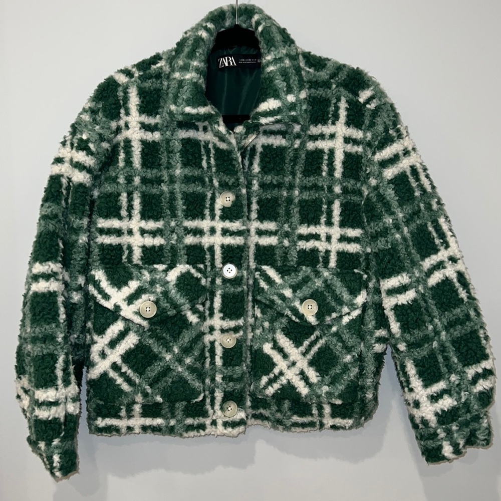 ZARA green white plaid jacket